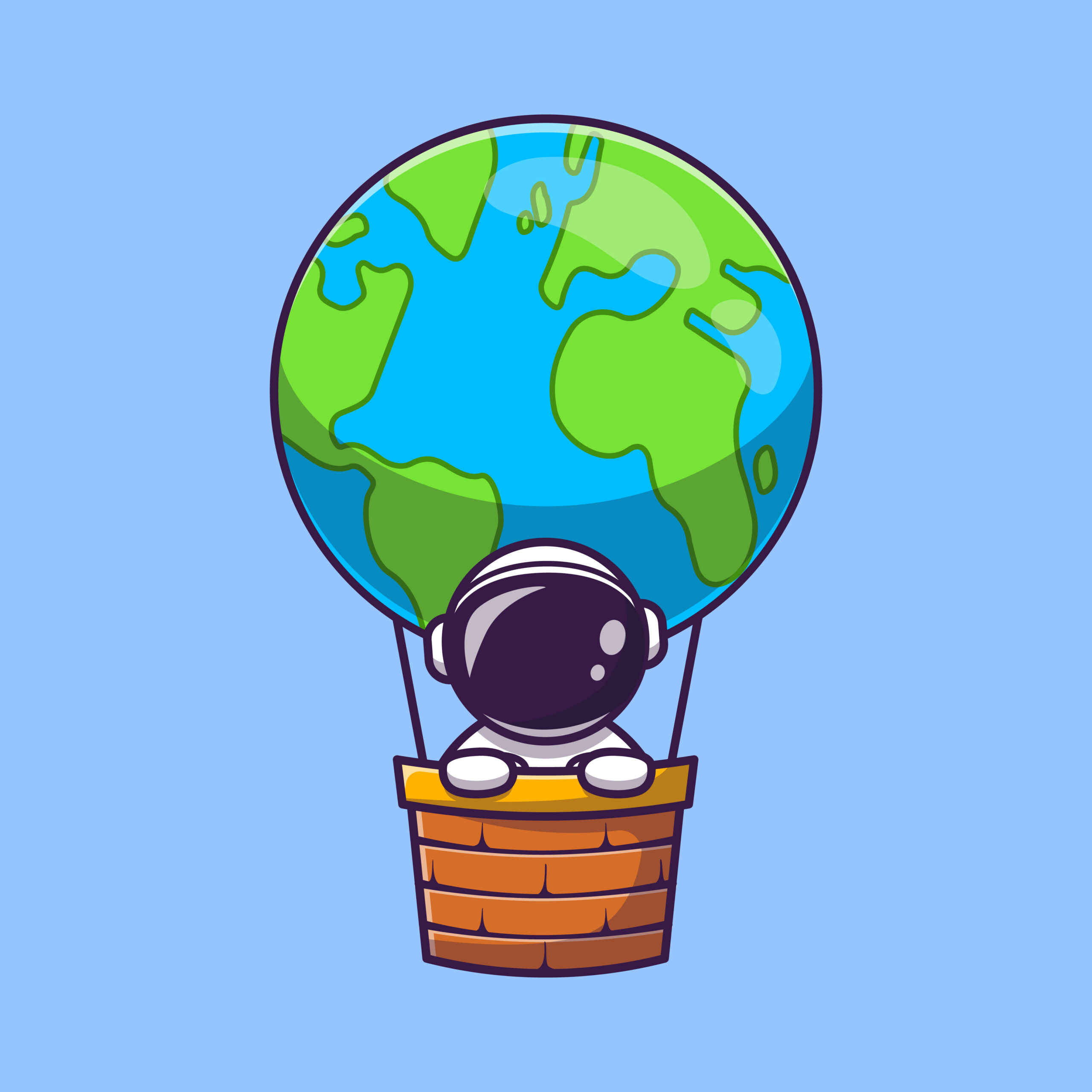 Cute Astronaut In Hot Air Balloon Earth Cartoon Vector Illustration